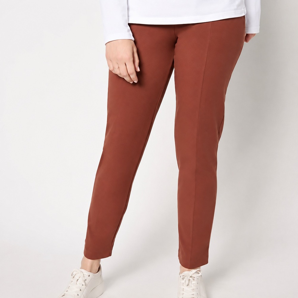Denim & Co Any Day Solid Duo Stretch Ankle Pants Petite Lg Saddle Brown, Small